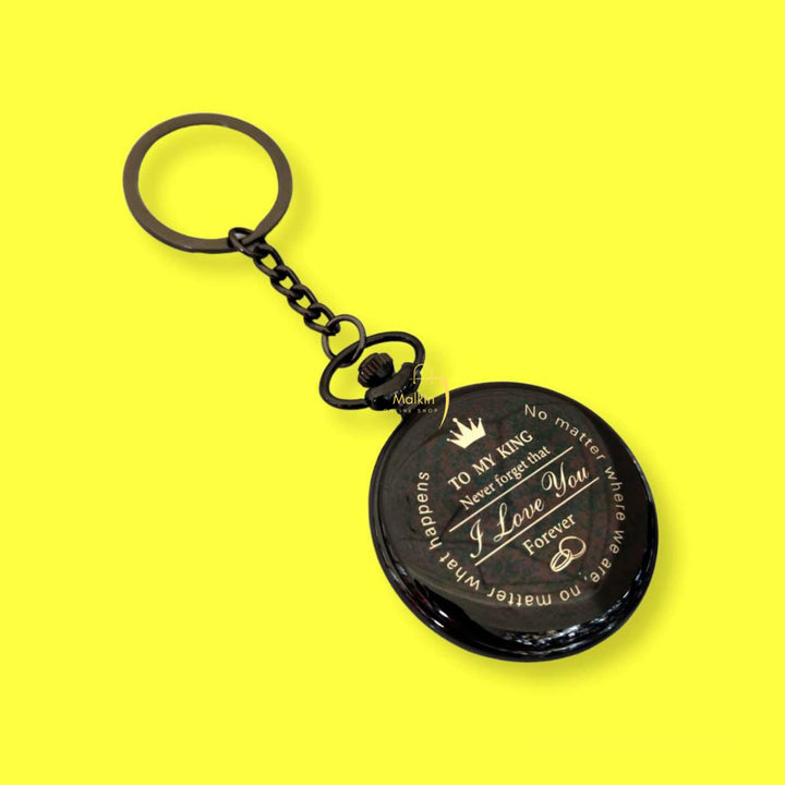 "To My King" Embossed Pocket Watch Keychain