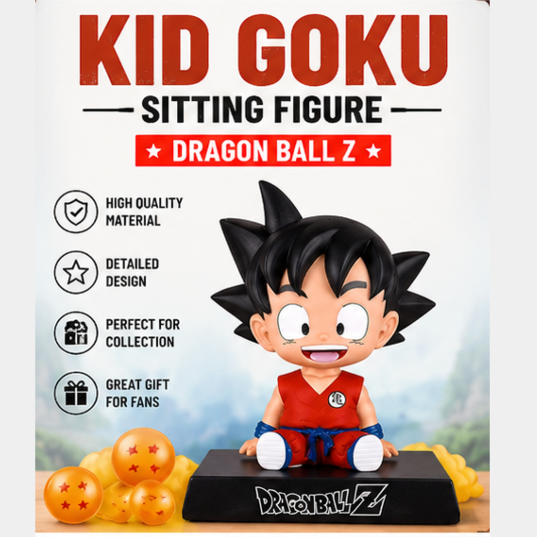 Kid Goku Sitting Figure | Dragon Ball Z Anime Collectible Statue | Premium Desk & Shelf Decor | Cute Chibi Figure for Fans & Collectors