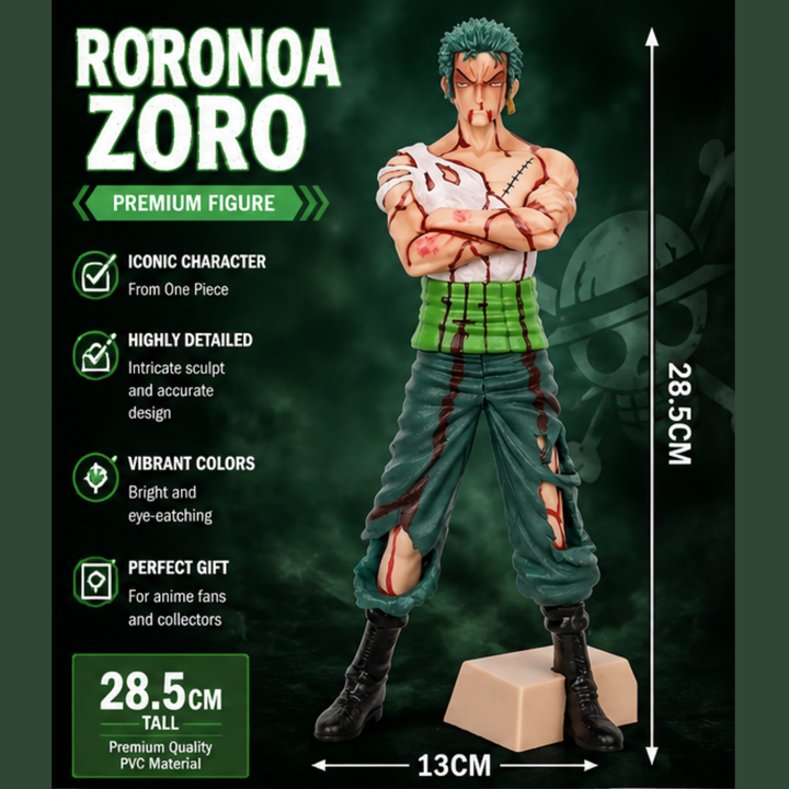 Roronoa Zoro Battle Damage Figure (28.5 cm) – One Piece Anime Collectible Statue | Premium Display Piece
