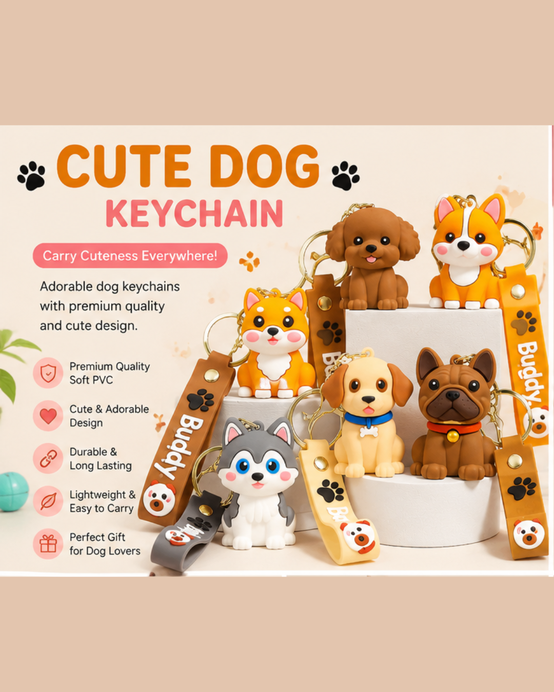 Cute Animal Puppy & Dog Silicone Keychain | Random Color & Design | Soft Rubber Key Ring for Bags, Keys & Gifts