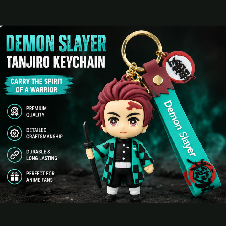 Demon Slayer Tanjiro Kamado 3D Rubber Keychain with Premium Silicone Strap | Anime Key Ring for Bags, Keys & Gifts