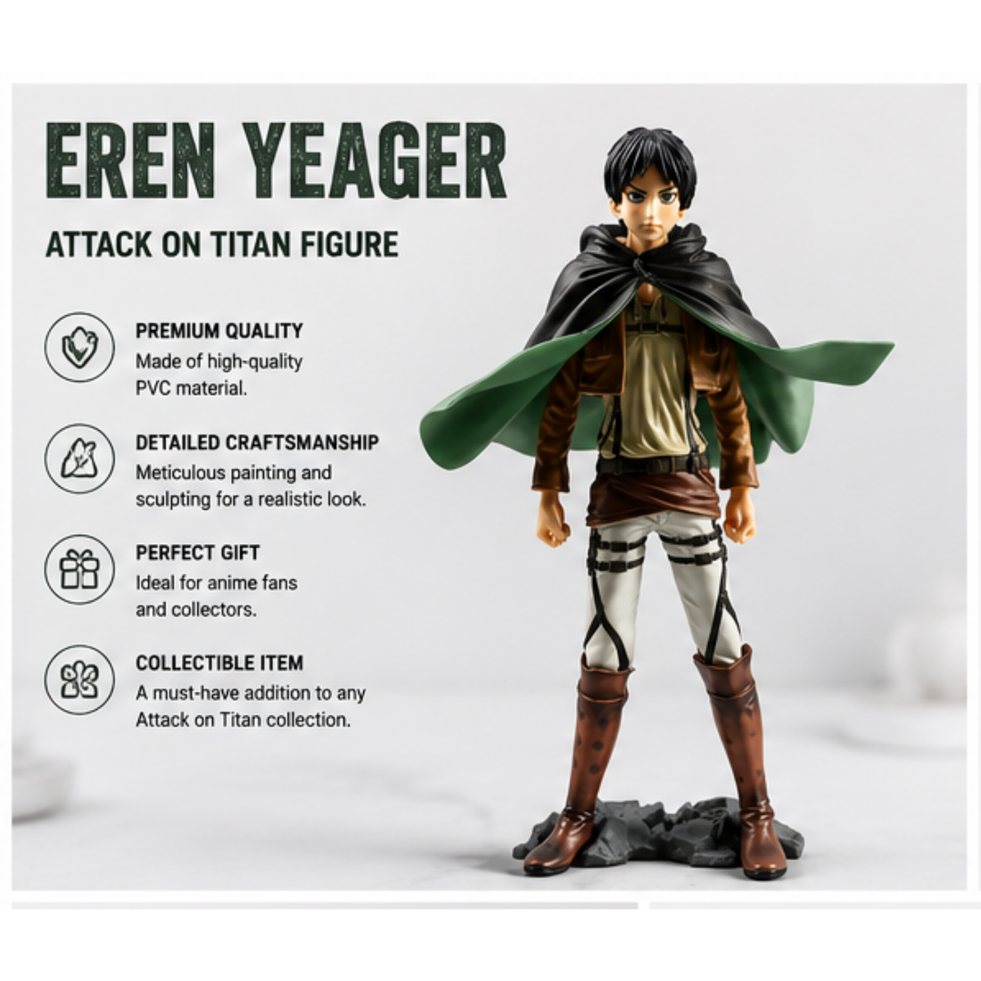 Eren Yeager Action Figure (Attack on Titan) – Premium Anime Collectible Statue for Display (25 CM)