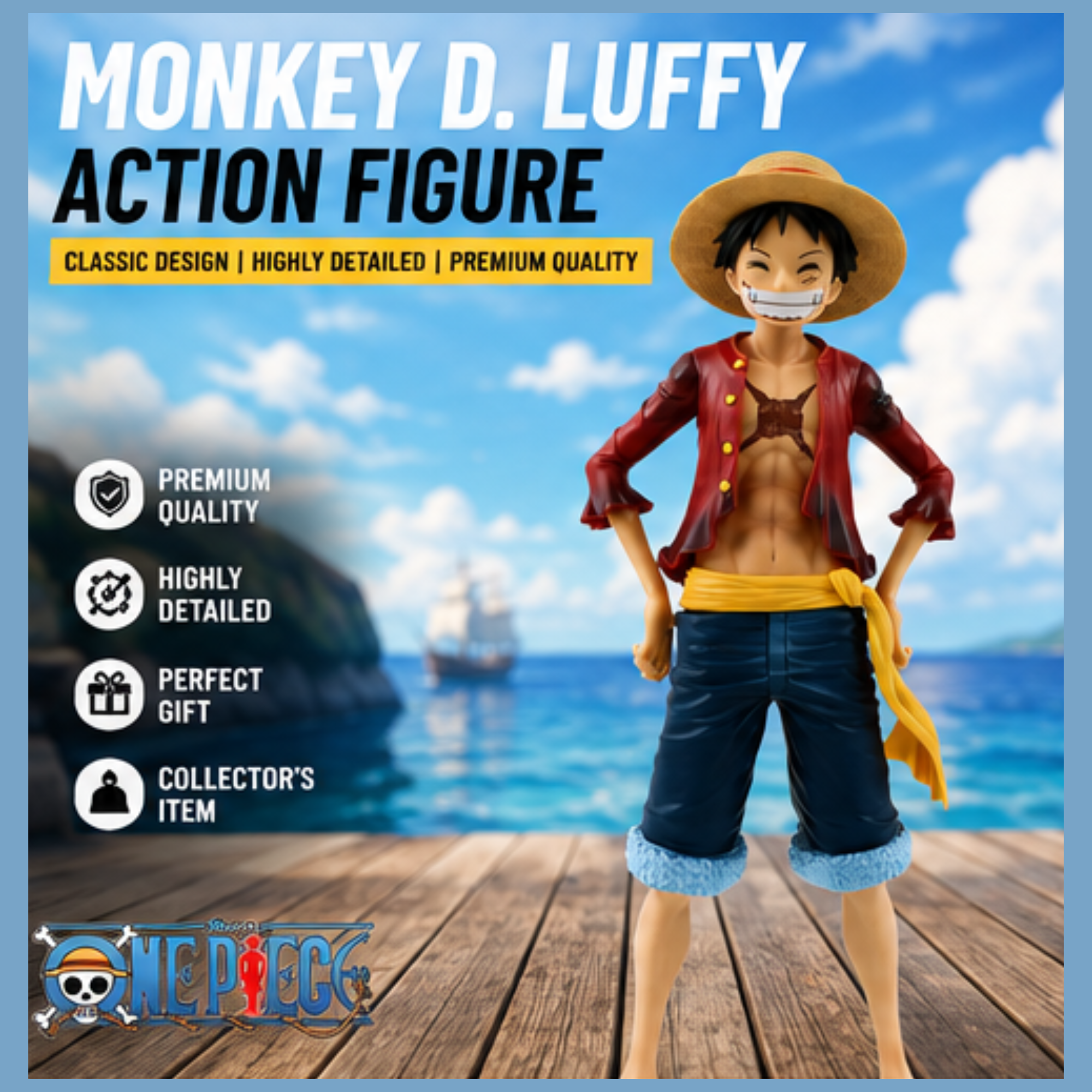 One Piece Monkey D. Luffy Action Figure | 29.5 cm Anime Collectible Statue with Interchangeable Face | Premium PVC Display Model for Fans & Collectors