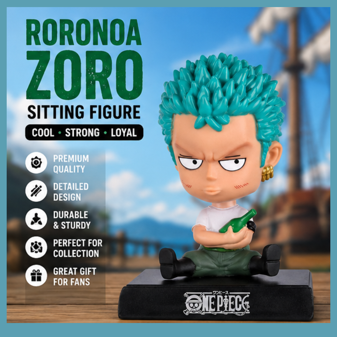 One Piece Roronoa Zoro Chibi Sitting Figure | Premium Anime Collectible PVC Statue | Cute Desk Decor for Fans & Collectors