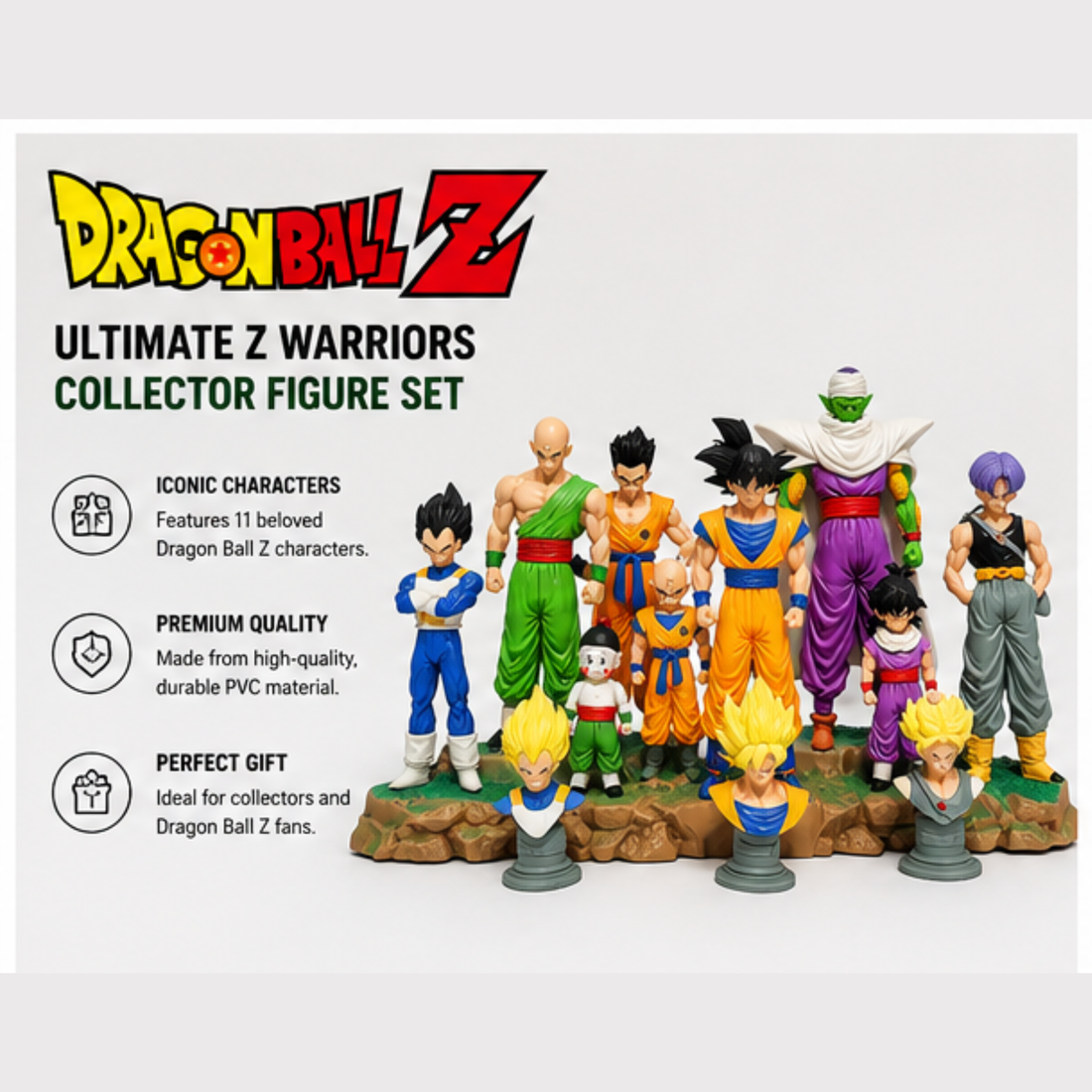 Dragon Ball Z Warriors Mega Figure Set (21.5 cm) – Goku, Vegeta, Gohan, Piccolo & More | Premium Collectible Display