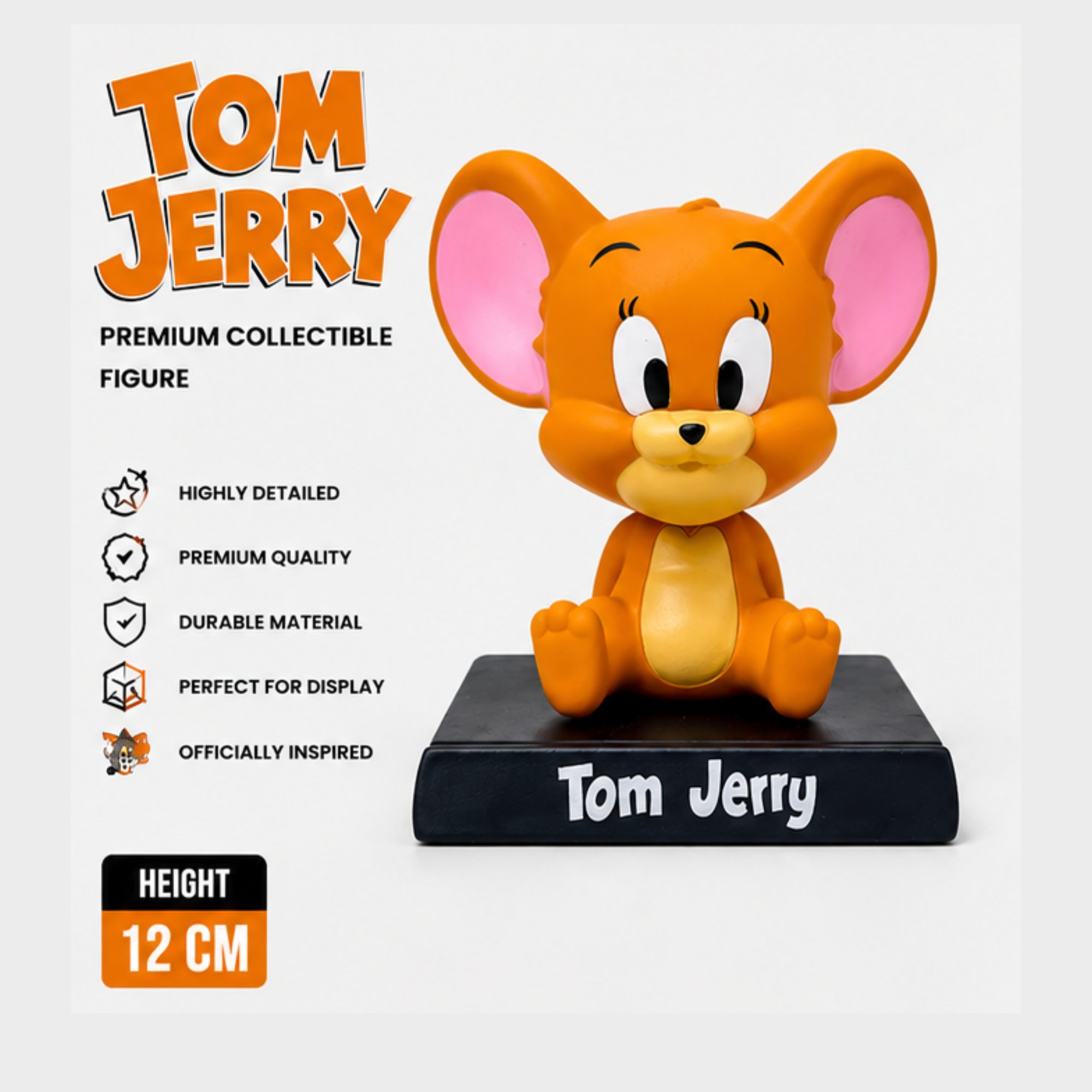 Tom & Jerry Jerry Sitting Collectible Figure (12 CM) | Cute Cartoon PVC Action Figure | Premium Desk Decor & Gift for Kids, Anime & Cartoon Fans