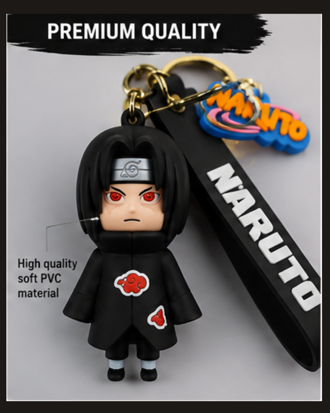 Naruto Itachi Uchiha 3D Rubber Keychain with Silicone Strap | Anime Keyring for Bike, Car, House Keys & Backpack | Premium Collectible Gift for Naruto Fans