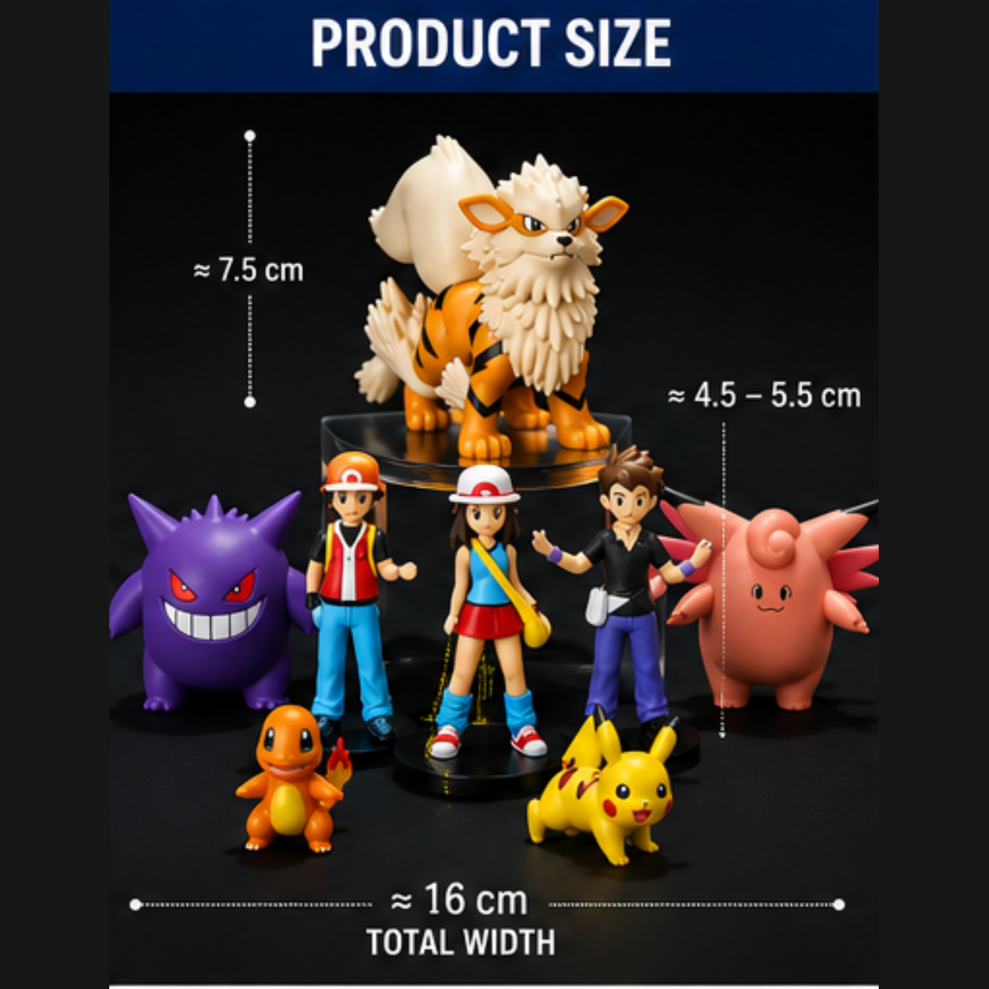 Pokémon 8 Figure Collector Set – Pikachu, Charmander, Gengar, Arcanine & Trainer Mini Action Figures | Premium PVC Anime Collectibles