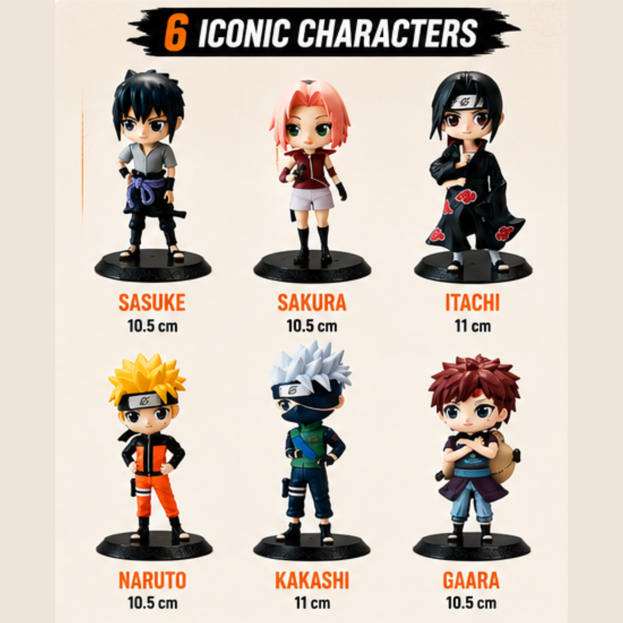 Naruto Chibi Action Figure Set (6 Characters) | Naruto, Sasuke, Sakura, Kakashi, Itachi & Gaara Collectible Anime Mini Figures