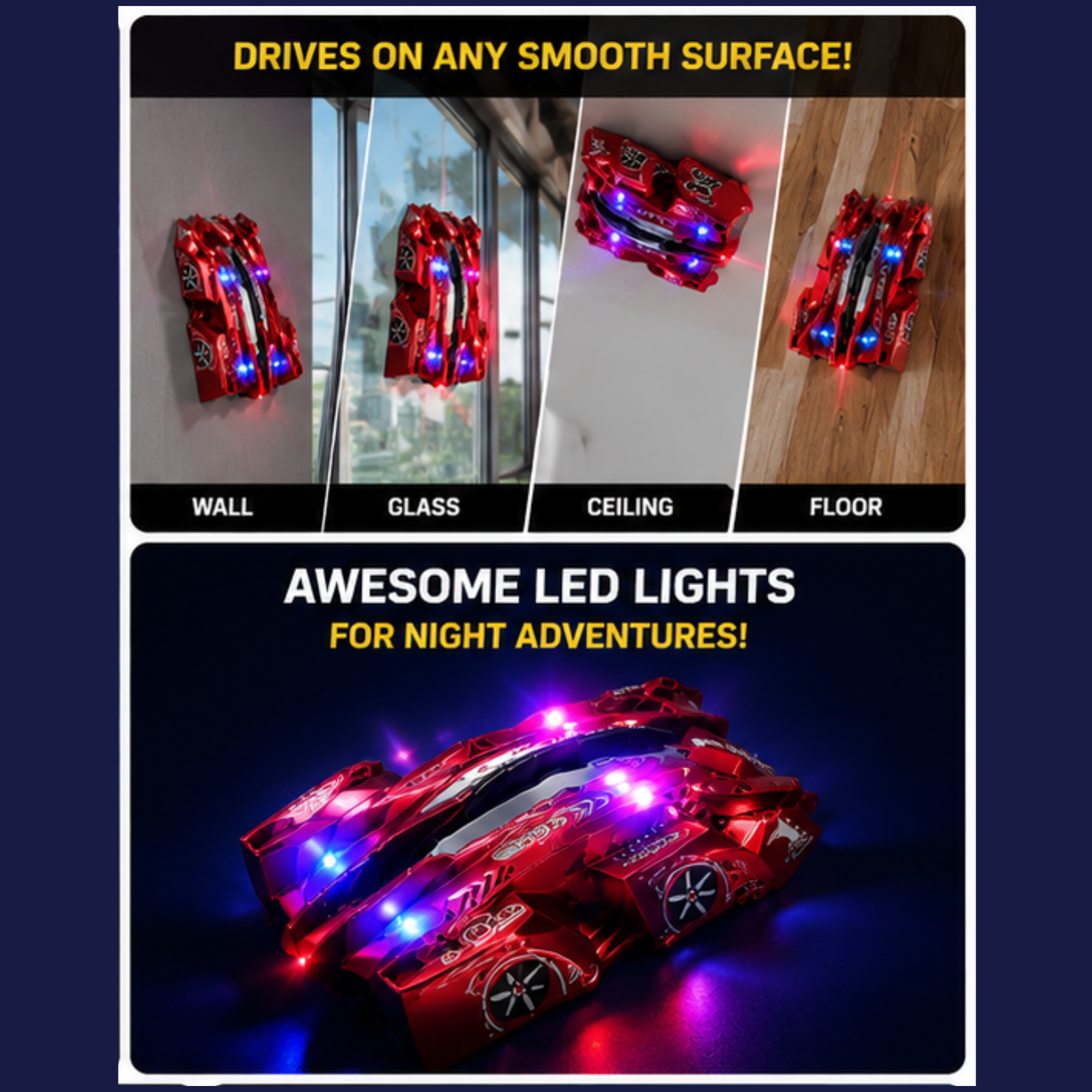 Laser Wall Climbing RC Car with Laser Controller & Remote Control | 360° Stunt Car | USB Rechargeable | Wall, Ceiling & Floor Climbing Toy for Kids