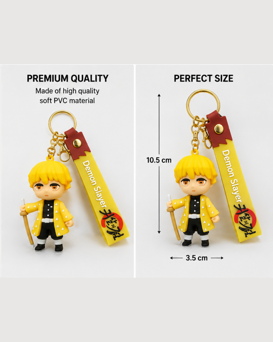 Demon Slayer Zenitsu Agatsuma PVC Keychain with Silicone Strap | Anime Keychain for Keys, Bags & Backpacks | Kimetsu no Yaiba Merchandise