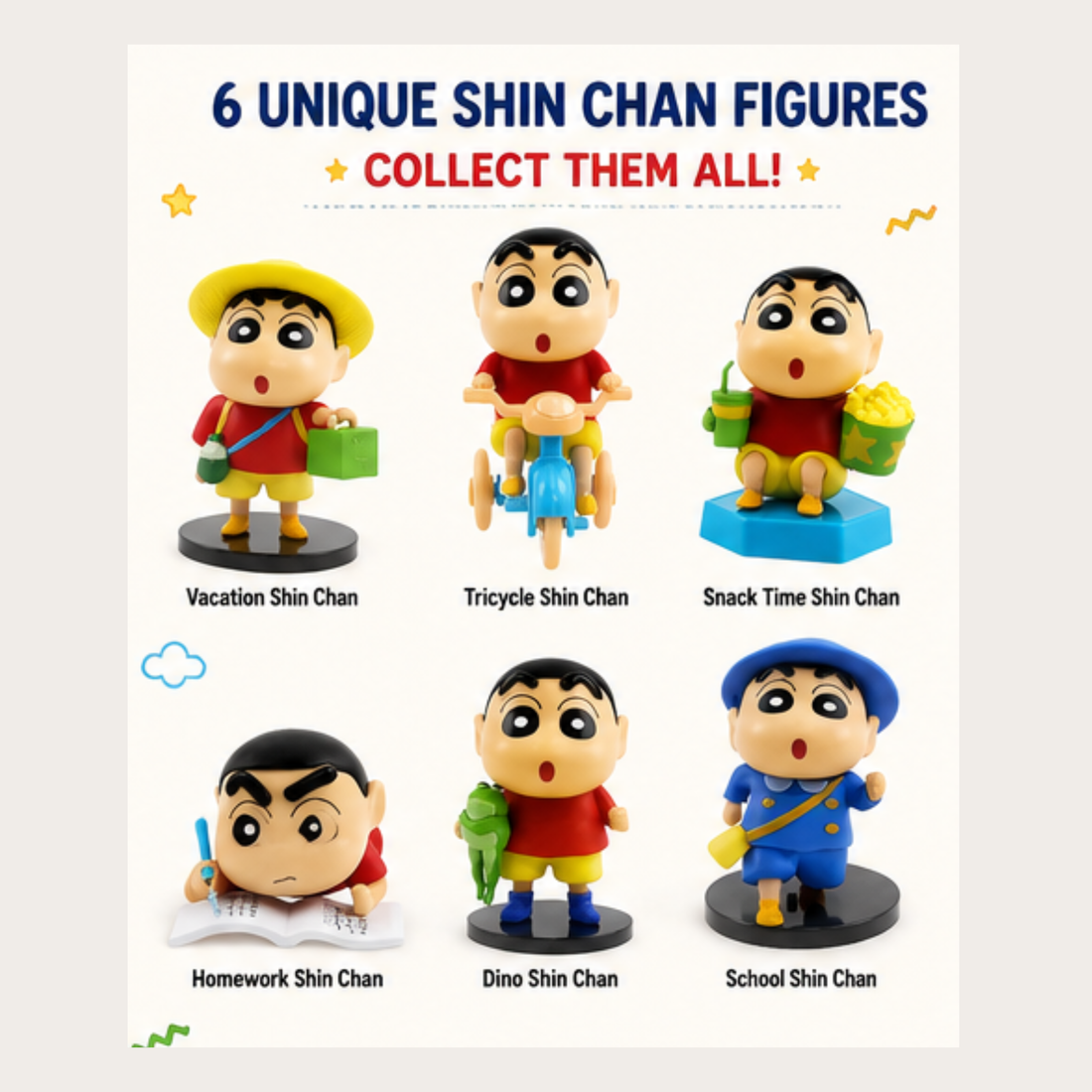 Shin Chan Mini Figure Set – 6 Piece Cartoon Character Collectible Toy Set for Desk Decor, Home Decoration & Anime Fans