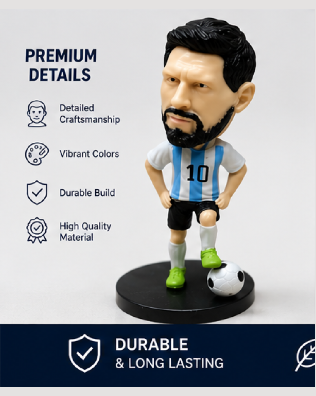 Football Legends Player Bobblehead Collectible Figure | Premium Desk Decor Statue | Mini Football Player Showpiece | Gift for Football Fans