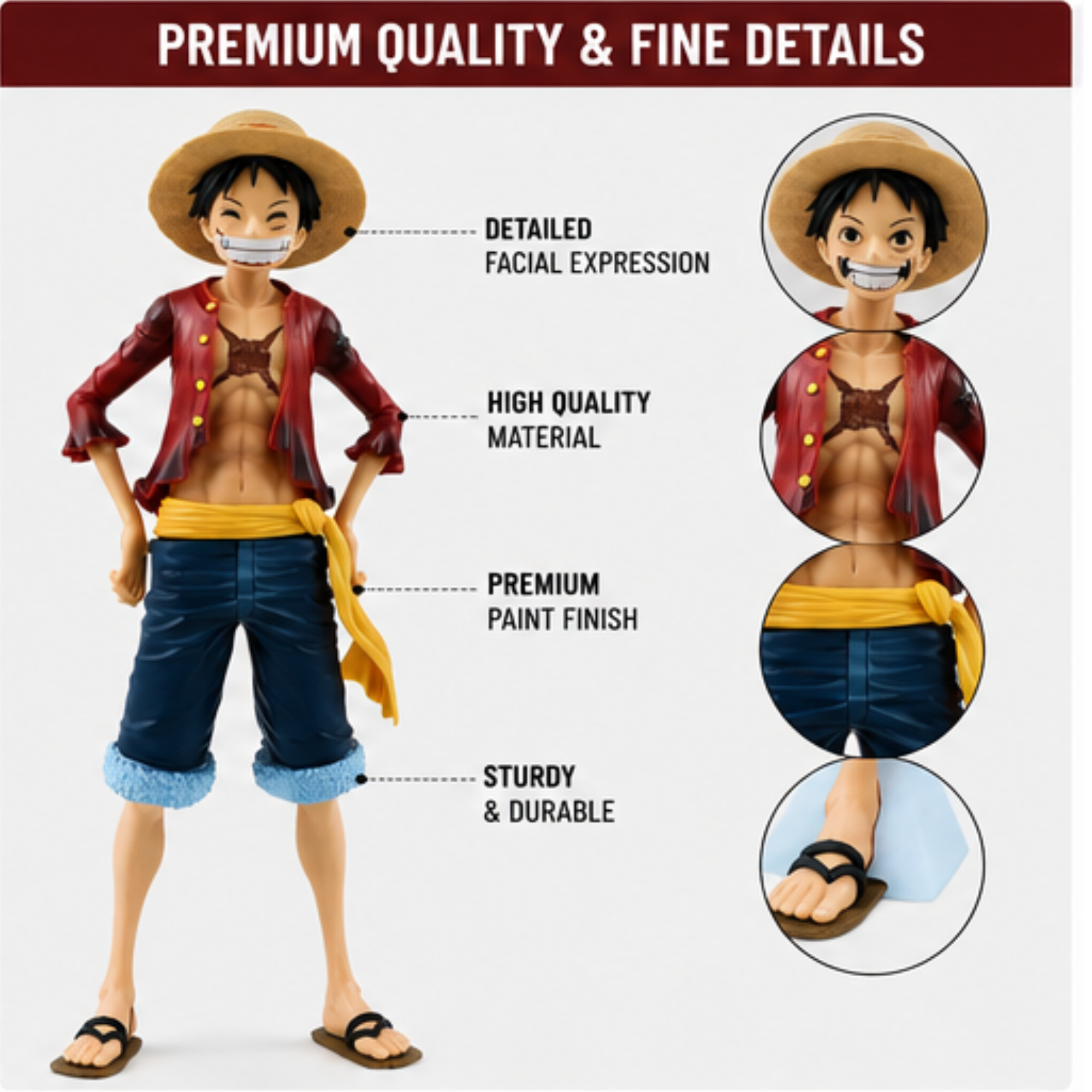 One Piece Monkey D. Luffy Action Figure | 29.5 cm Anime Collectible Statue with Interchangeable Face | Premium PVC Display Model for Fans & Collectors