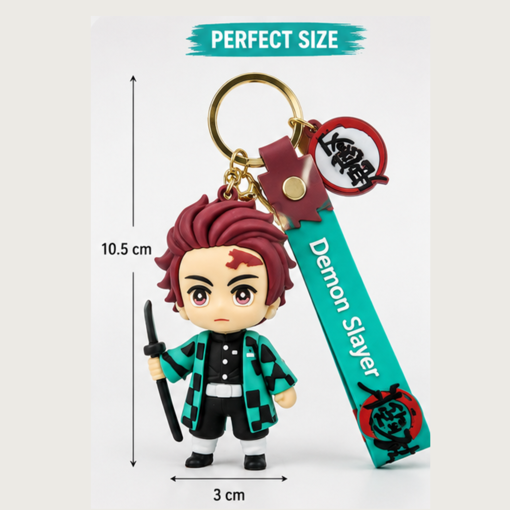 Demon Slayer Tanjiro Kamado 3D Rubber Keychain with Premium Silicone Strap | Anime Key Ring for Bags, Keys & Gifts
