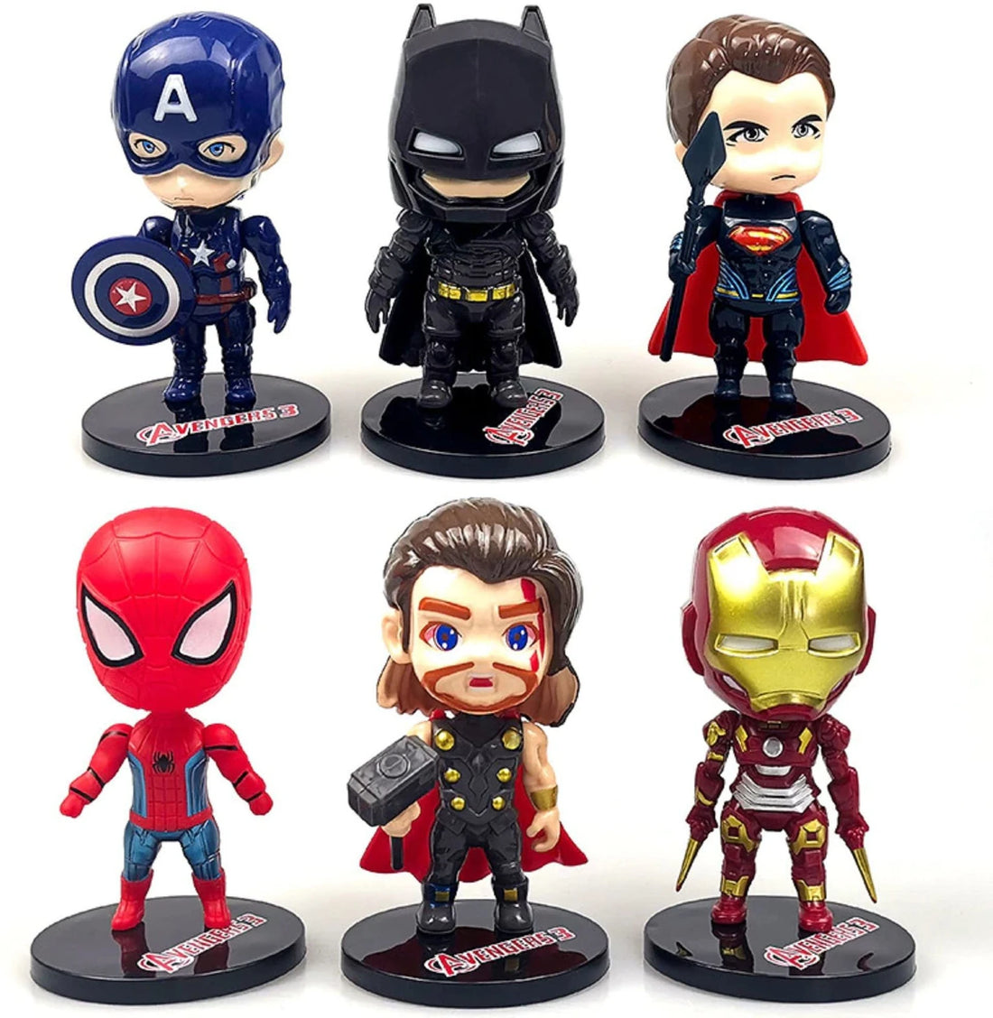 Marvel Superhero 6 Figure Collector Set – Spider-Man, Iron Man, Captain America, Thor, Batman & Superman Mini PVC Action Figures