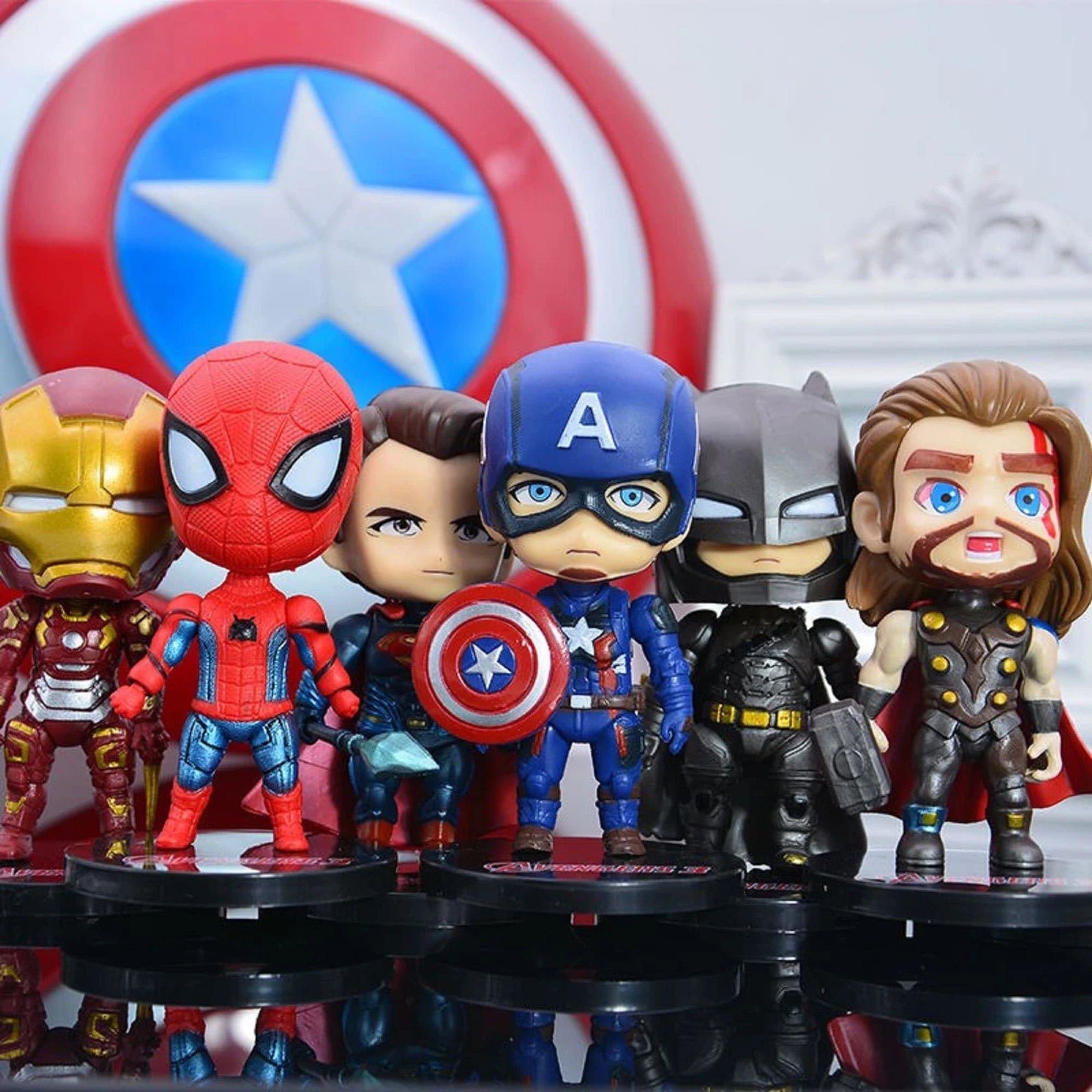 Marvel Superhero 6 Figure Collector Set – Spider-Man, Iron Man, Captain America, Thor, Batman & Superman Mini PVC Action Figures