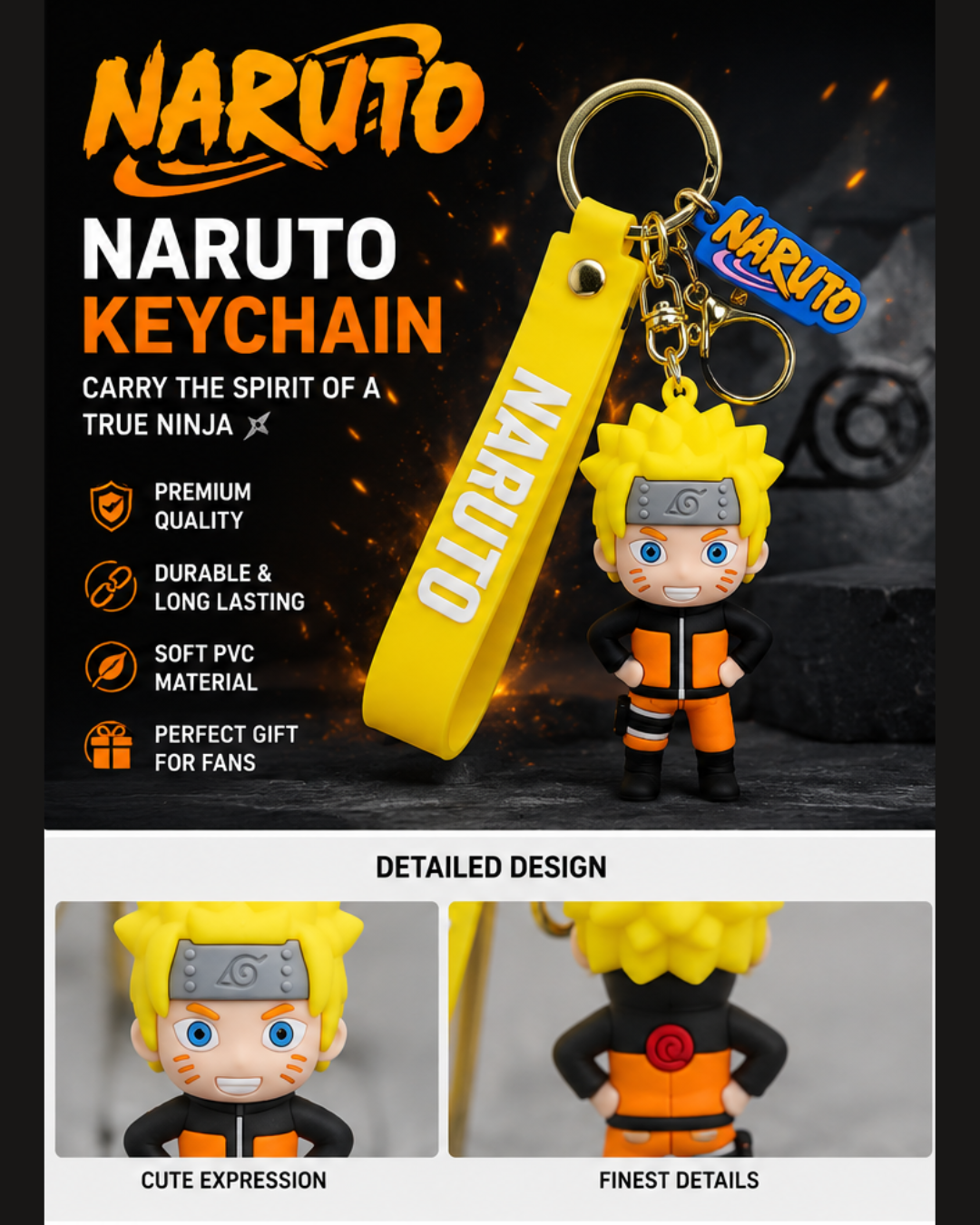 Naruto Anime Character PVC Keychain with Silicone Strap | Cute Ninja Key Ring for Keys, Bags & Backpacks | Premium Anime Merchandise