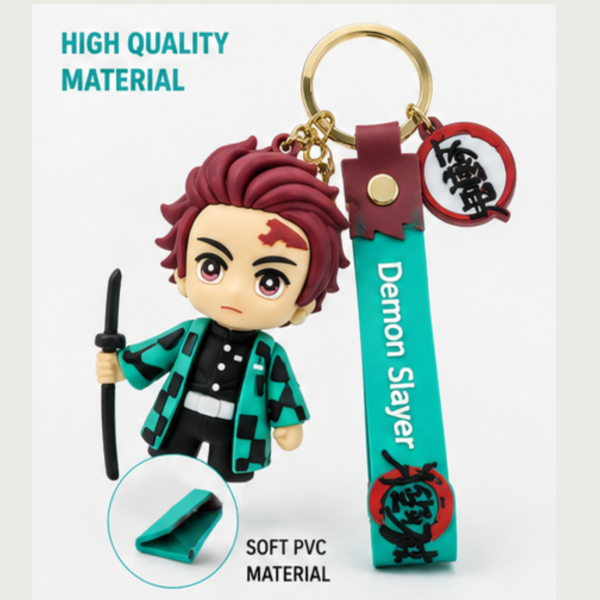 Demon Slayer Tanjiro Kamado 3D Rubber Keychain with Premium Silicone Strap | Anime Key Ring for Bags, Keys & Gifts