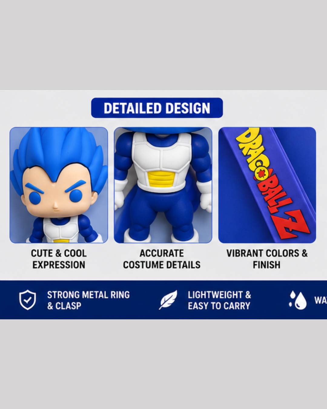 Dragon Ball Z Vegeta PVC Keychain with Silicone Strap | Premium Anime Keychain for Keys, Bags & Backpacks | DBZ Merchandise