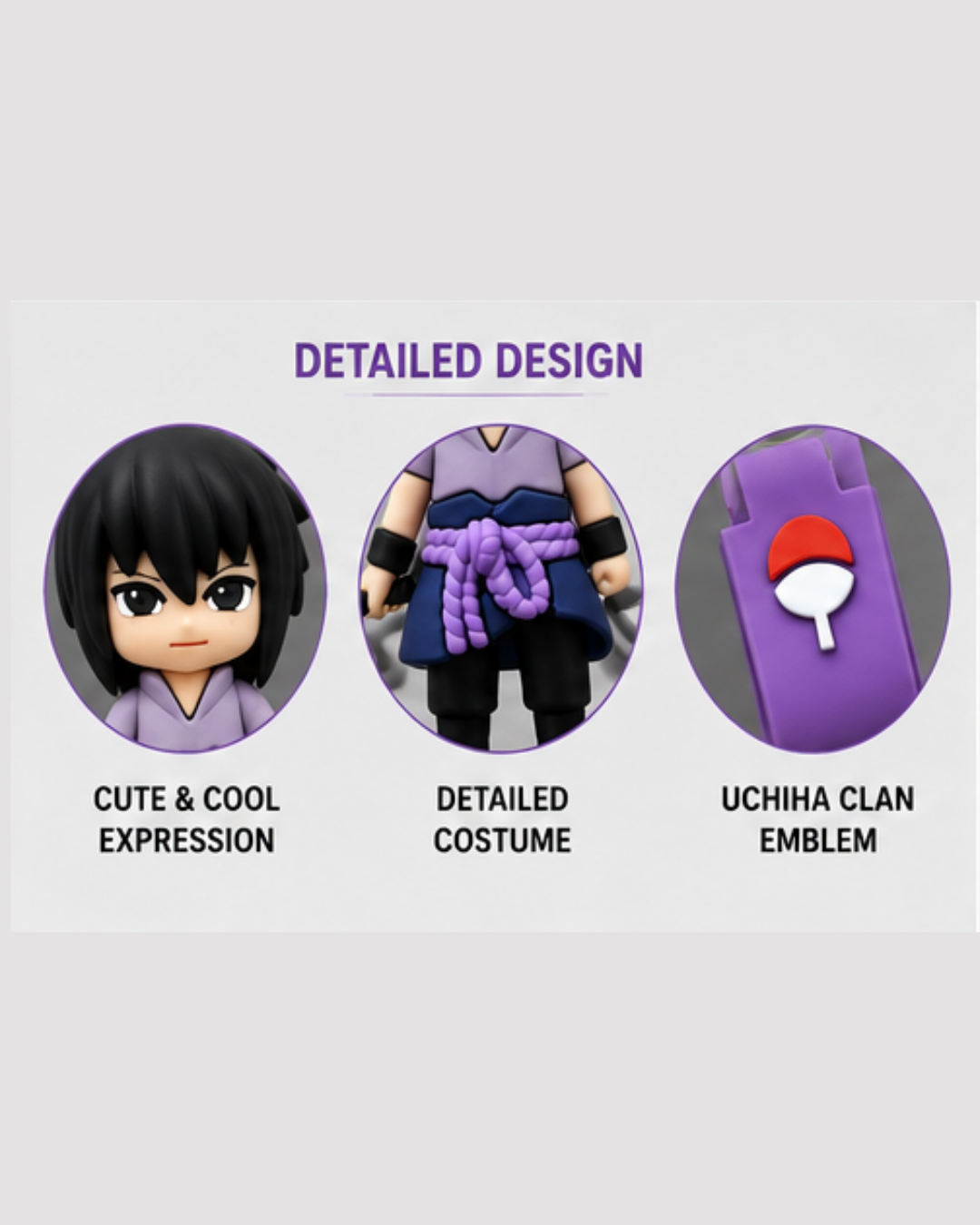 Naruto Sasuke Uchiha Chibi Keychain with Silicone Strap | Anime PVC Figure Keyring | Cute Collectible Key Chain for Bags, Keys & Gifts