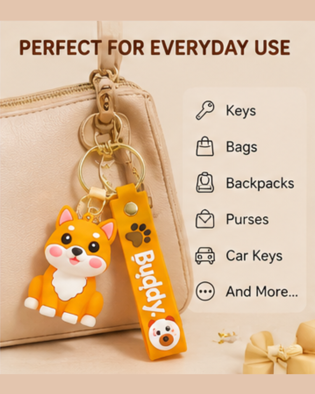 Cute Animal Puppy & Dog Silicone Keychain | Random Color & Design | Soft Rubber Key Ring for Bags, Keys & Gifts