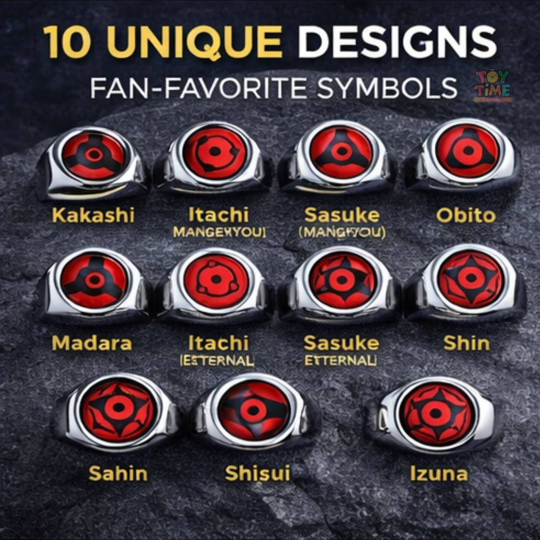 10 Pcs Naruto Akatsuki Ring Set