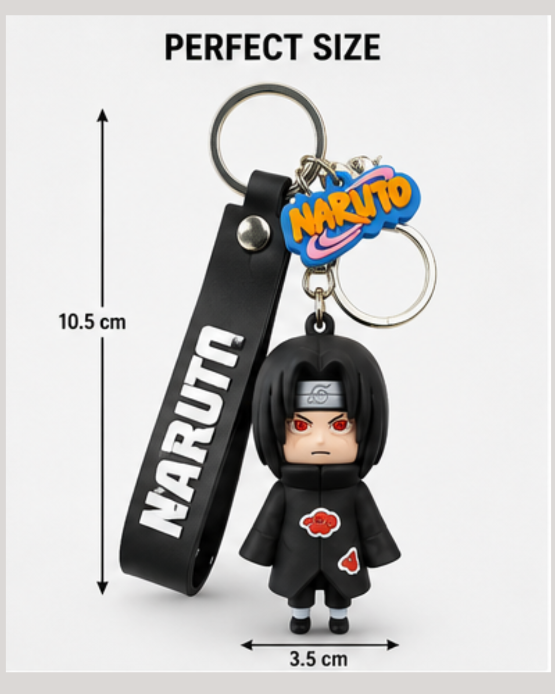 Naruto Itachi Uchiha 3D Rubber Keychain with Silicone Strap | Anime Keyring for Bike, Car, House Keys & Backpack | Premium Collectible Gift for Naruto Fans