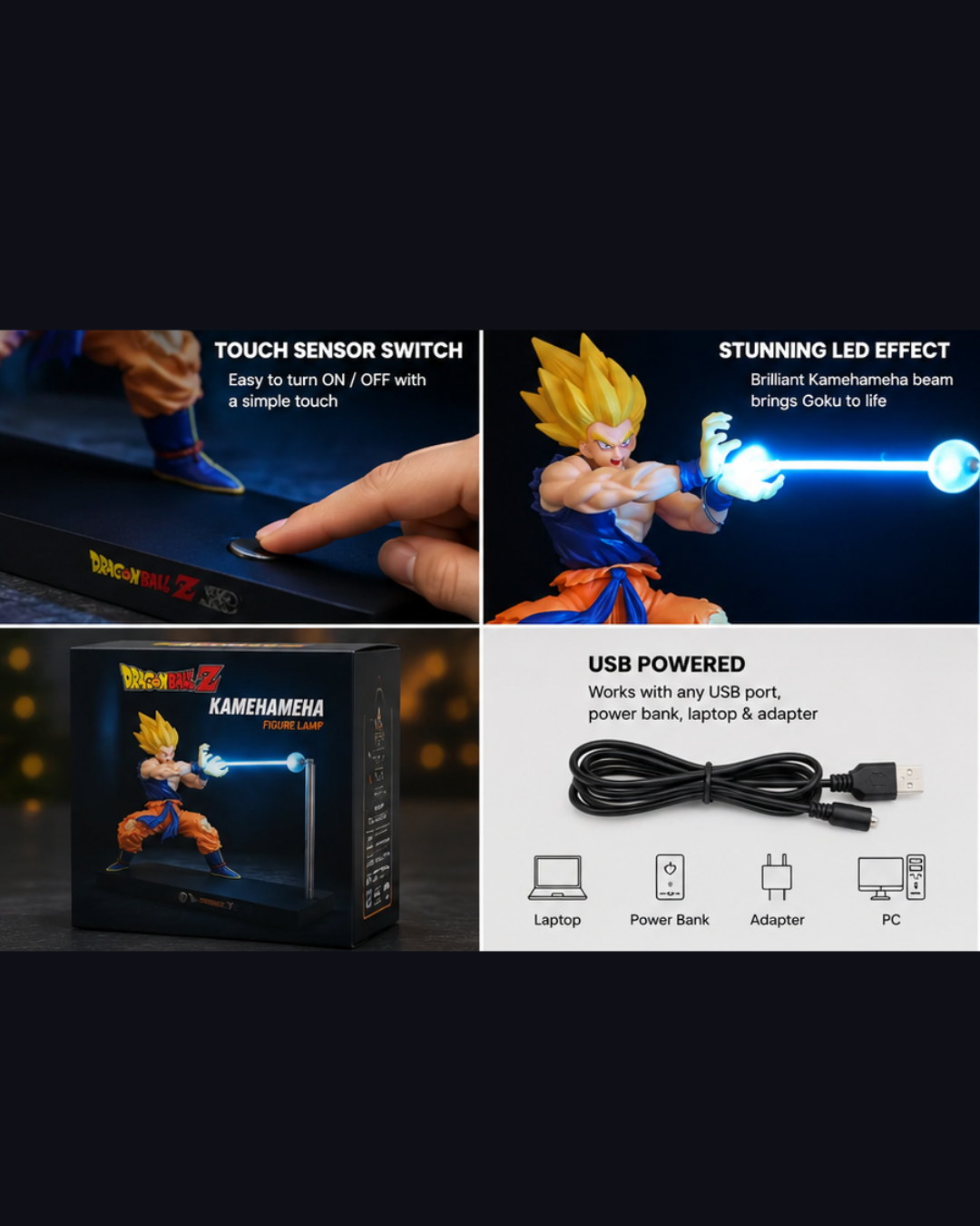 Dragon Ball Z Super Saiyan Goku Kamehameha LED Figure Lamp | Anime Night Light with Touch Sensor & USB Power | Desk Decor Gift for DBZ Fans