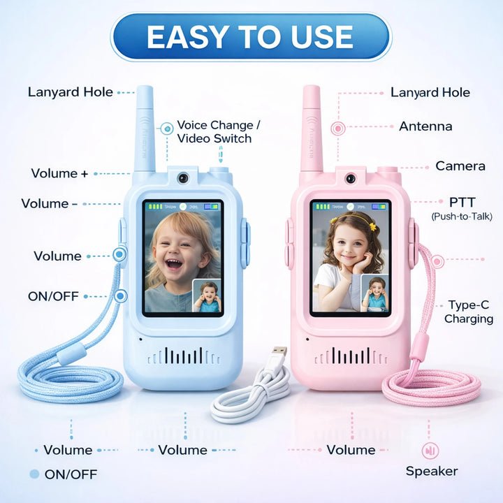 Kids Video Walkie Talkie Set – Rechargeable Toy Walkie Talkies with Screen (2 Pack)