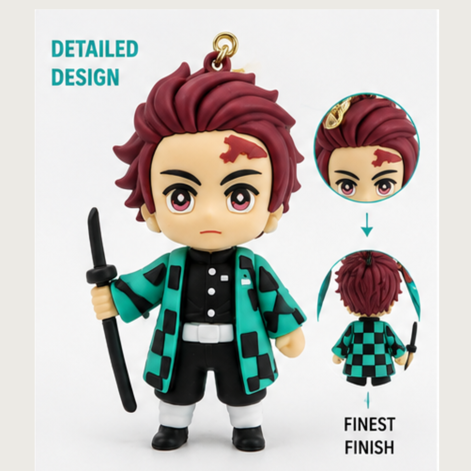 Demon Slayer Tanjiro Kamado 3D Rubber Keychain with Premium Silicone Strap | Anime Key Ring for Bags, Keys & Gifts