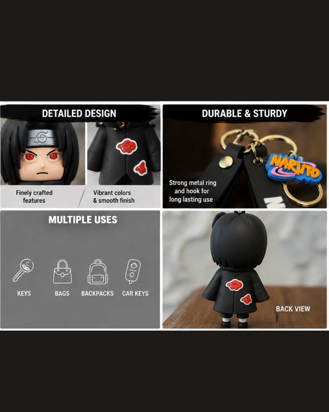 Naruto Itachi Uchiha 3D Rubber Keychain with Silicone Strap | Anime Keyring for Bike, Car, House Keys & Backpack | Premium Collectible Gift for Naruto Fans