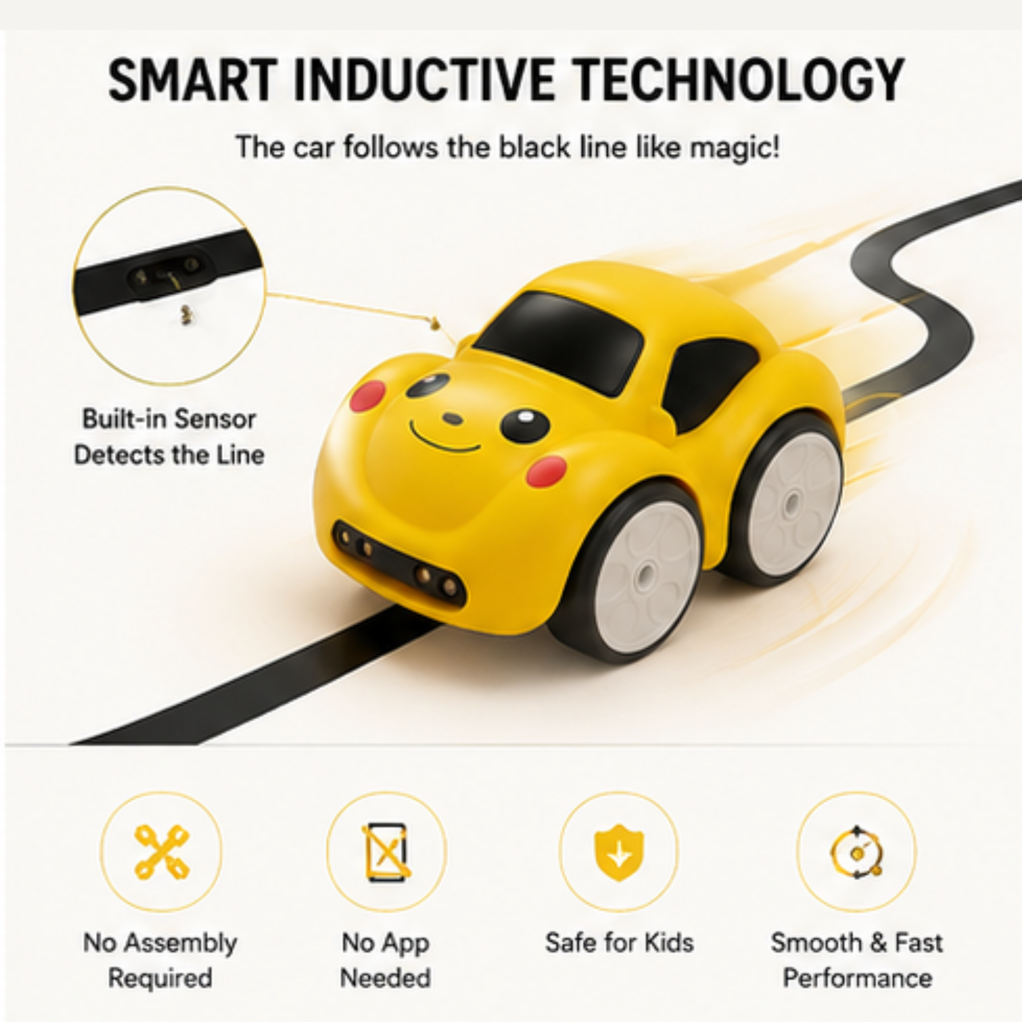 Magic Induction RC Car – 5-in-1 Smart Sensor Line Following Toy Car with Remote Controller & USB Rechargeable Battery (Random Color)