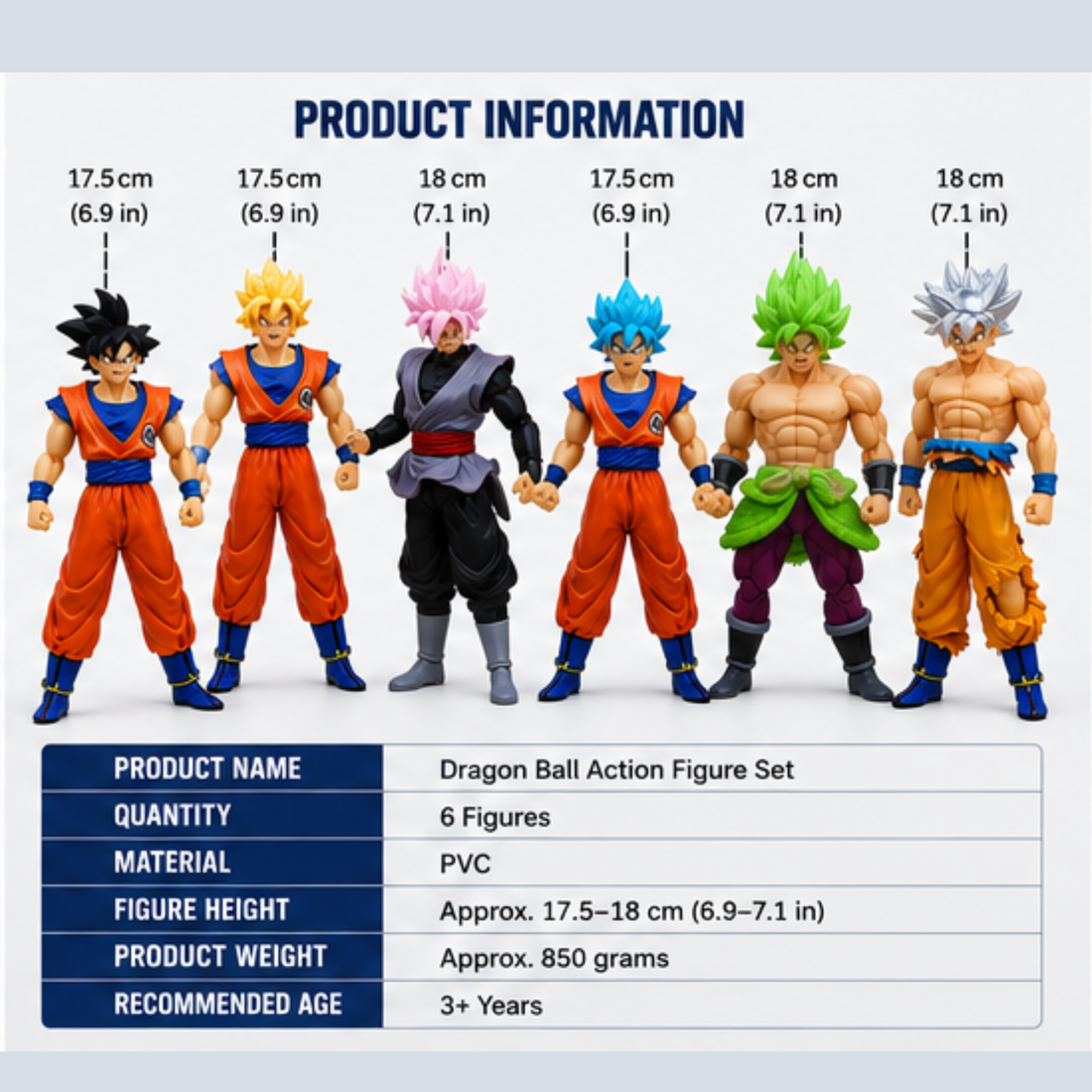 Dragon Ball Z Action Figures- Set of 6 (18 CM)