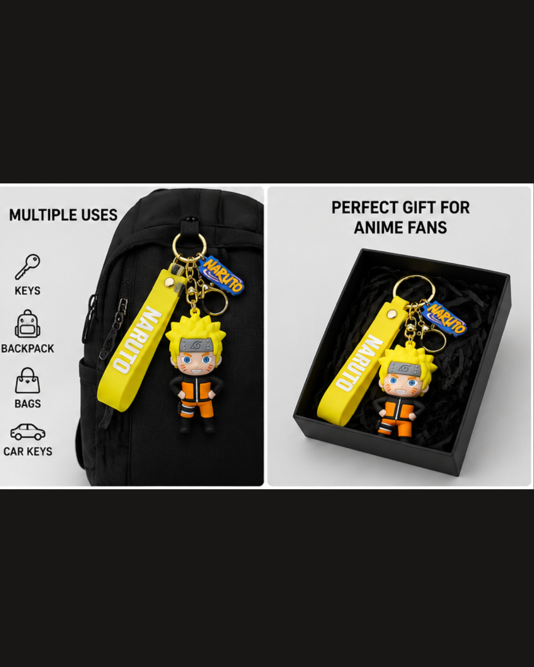 Naruto Anime Character PVC Keychain with Silicone Strap | Cute Ninja Key Ring for Keys, Bags & Backpacks | Premium Anime Merchandise