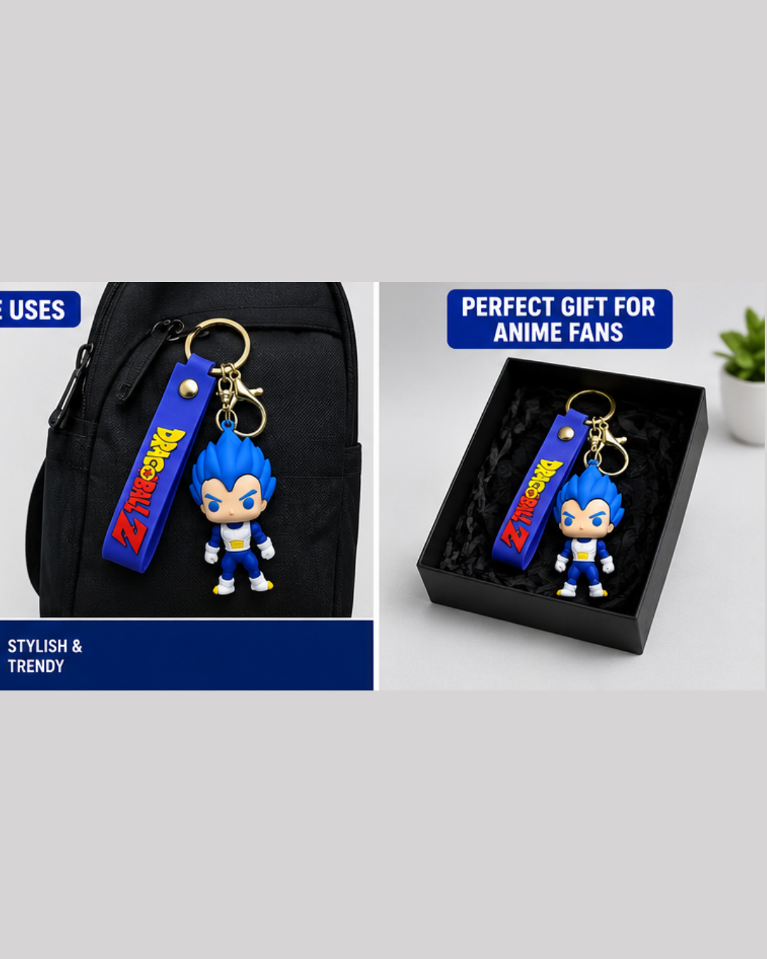 Dragon Ball Z Vegeta PVC Keychain with Silicone Strap | Premium Anime Keychain for Keys, Bags & Backpacks | DBZ Merchandise