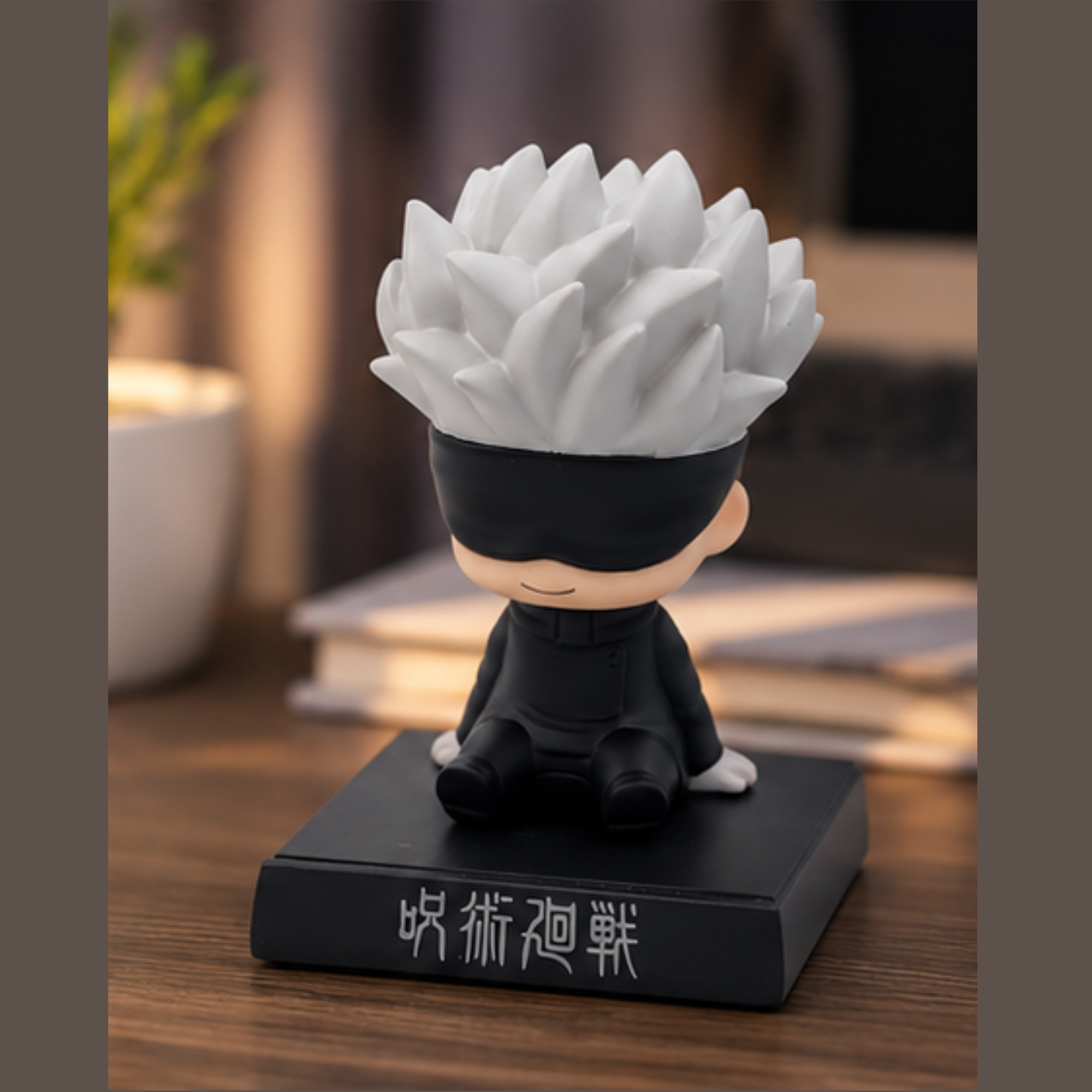 Gojo Satoru Bobblehead with Mobile Stand – Jujutsu Kaisen Anime Desk Decor | Premium PVC Collectible Figure for Car Dashboard, Office & Home