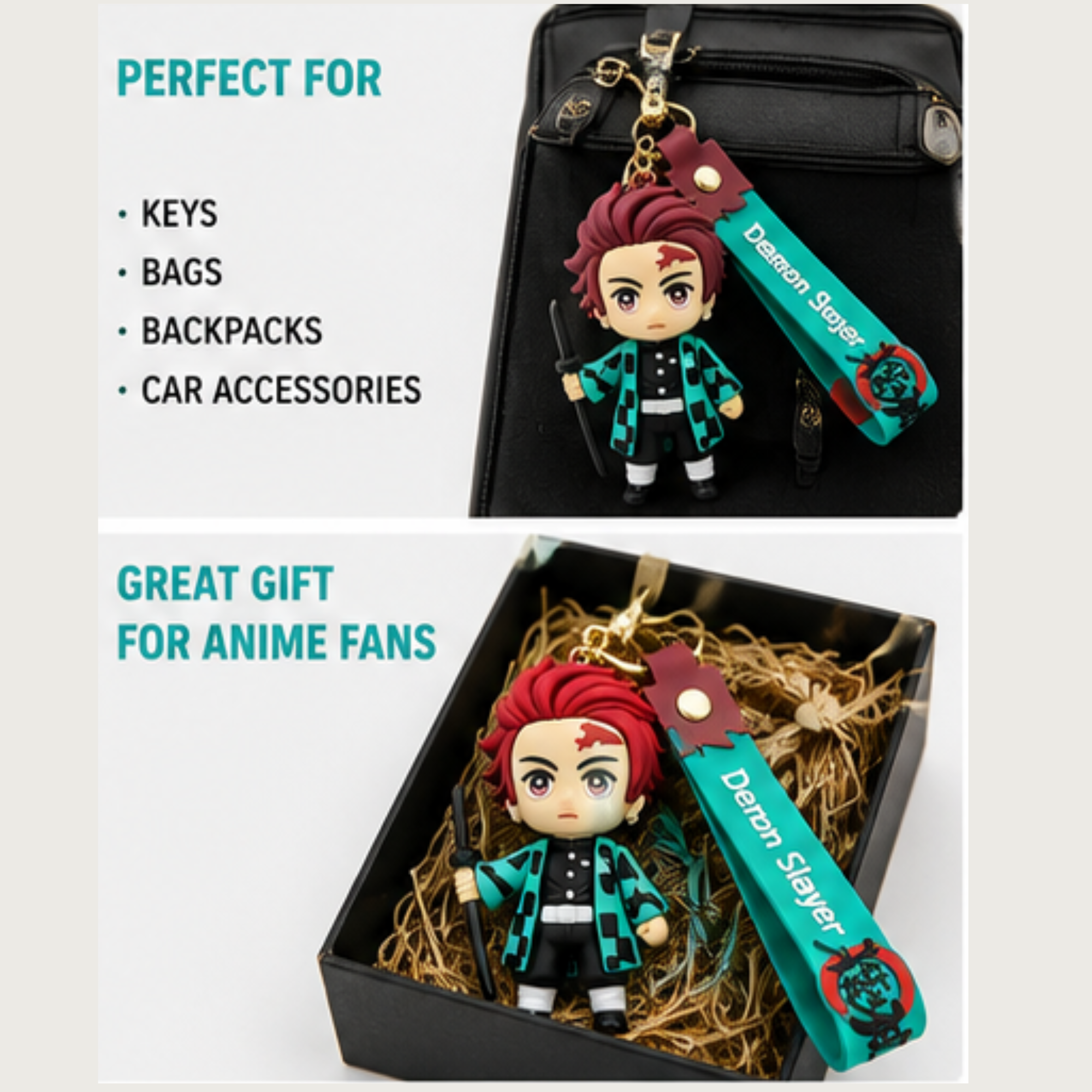 Demon Slayer Tanjiro Kamado 3D Rubber Keychain with Premium Silicone Strap | Anime Key Ring for Bags, Keys & Gifts