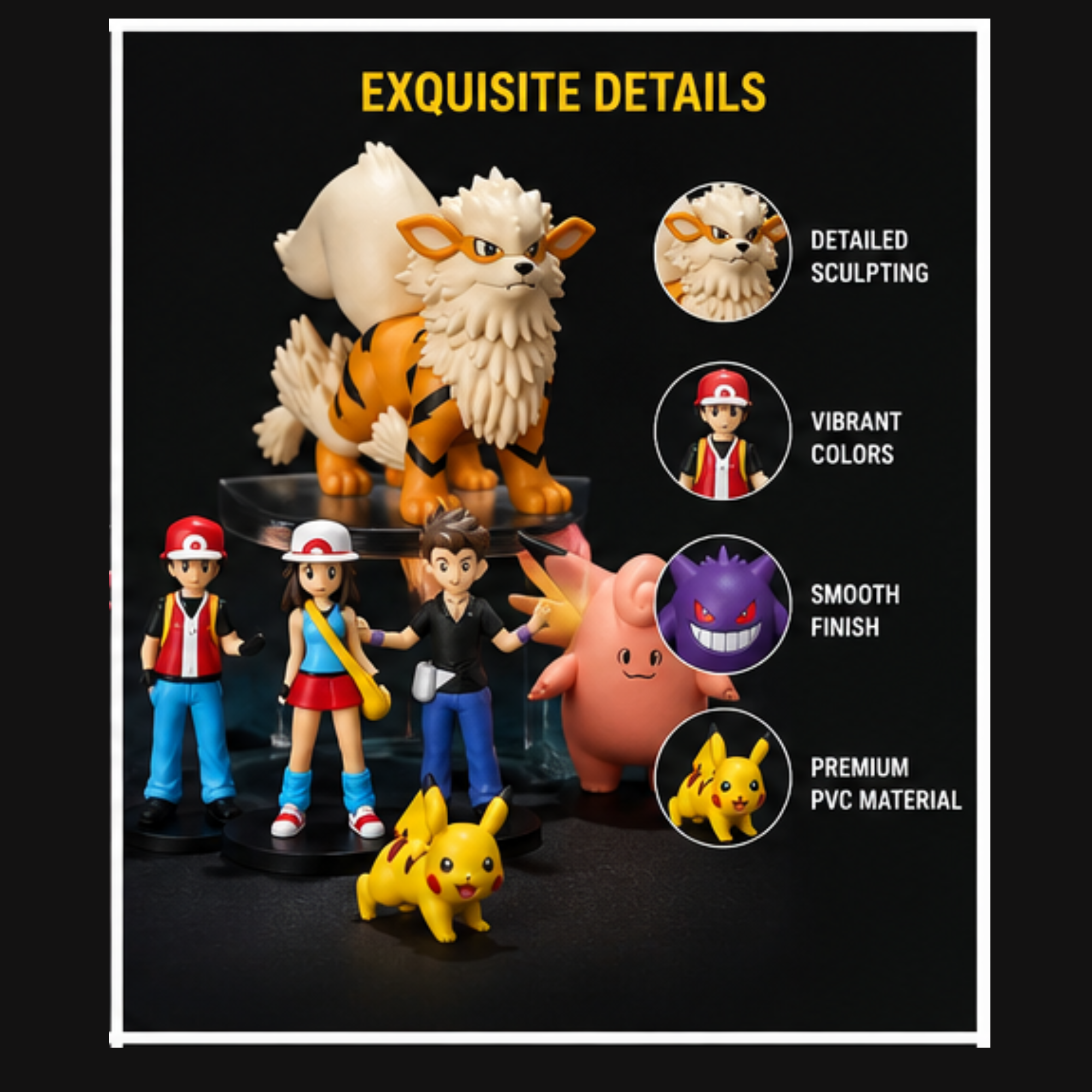 Pokémon 8 Figure Collector Set – Pikachu, Charmander, Gengar, Arcanine & Trainer Mini Action Figures | Premium PVC Anime Collectibles