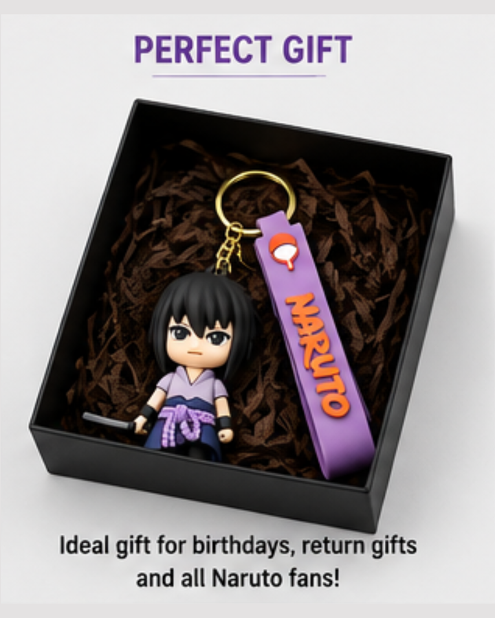 Naruto Sasuke Uchiha Chibi Keychain with Silicone Strap | Anime PVC Figure Keyring | Cute Collectible Key Chain for Bags, Keys & Gifts