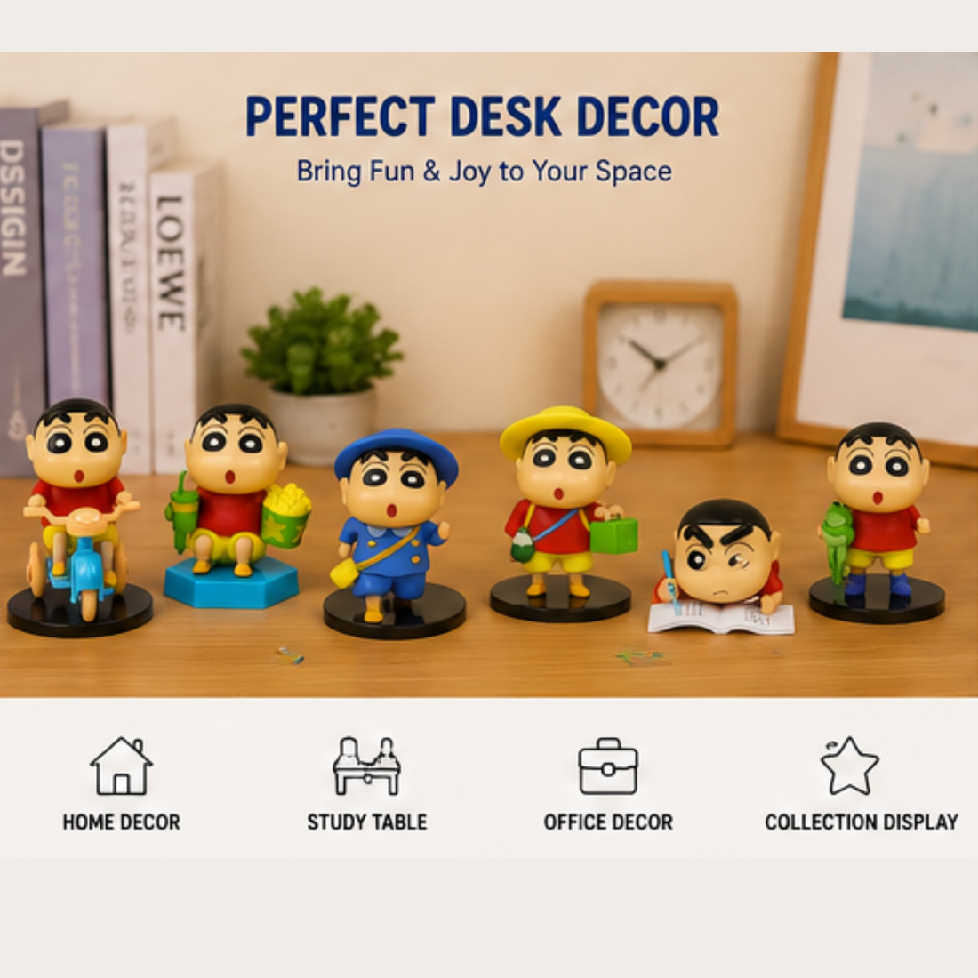 Shin Chan Mini Figure Set – 6 Piece Cartoon Character Collectible Toy Set for Desk Decor, Home Decoration & Anime Fans