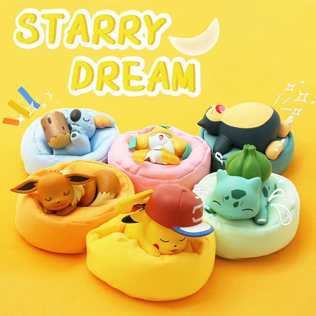 Cute Sleeping Monster Pocket Plush – Soft Desk Decor & Collectible Mini Plush | Pokémon 6-Piece Action Figure Set