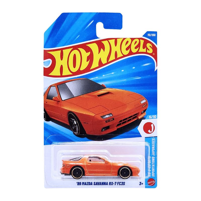 Hot Wheels '89 Mazda Savanna RX-7 FC3S Die-Cast Car (Orange) | 1:64 Scale JDM Collectible | HW J-Imports Series | Official Mattel Toy