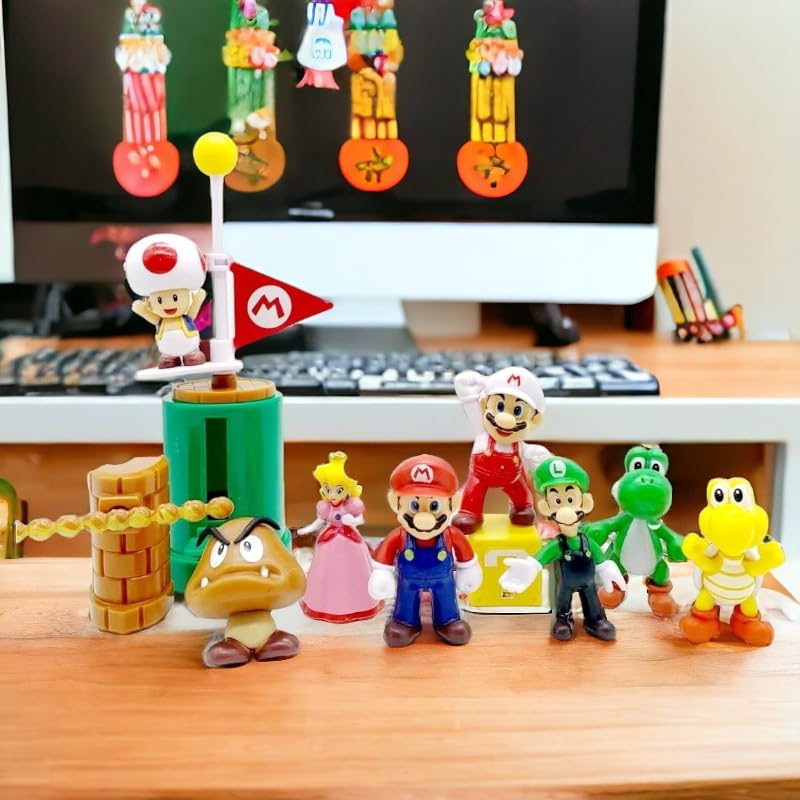 Super Mario 10-Piece Action Figure Set – Mario, Luigi, Princess Peach, Yoshi, Toad & Friends | PVC Collectible Toy Set