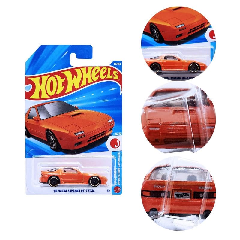 Hot Wheels '89 Mazda Savanna RX-7 FC3S Die-Cast Car (Orange) | 1:64 Scale JDM Collectible | HW J-Imports Series | Official Mattel Toy