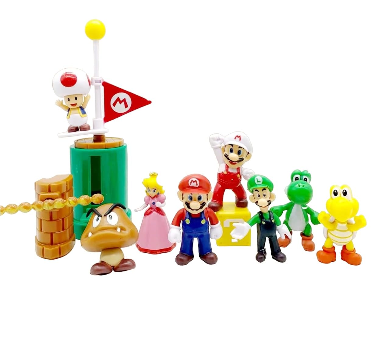 Super Mario 10-Piece Action Figure Set – Mario, Luigi, Princess Peach, Yoshi, Toad & Friends | PVC Collectible Toy Set
