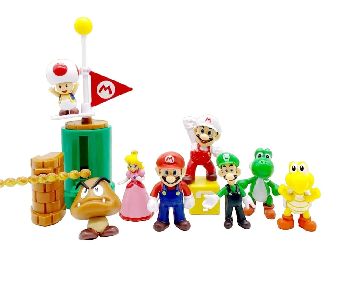Super Mario 10-Piece Action Figure Set – Mario, Luigi, Princess Peach, Yoshi, Toad & Friends | PVC Collectible Toy Set