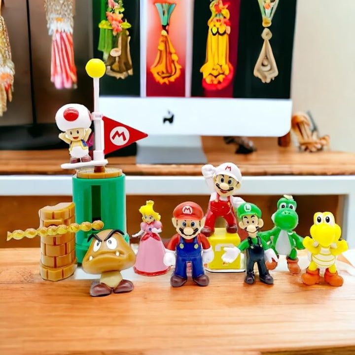 Super Mario 10-Piece Action Figure Set – Mario, Luigi, Princess Peach, Yoshi, Toad & Friends | PVC Collectible Toy Set