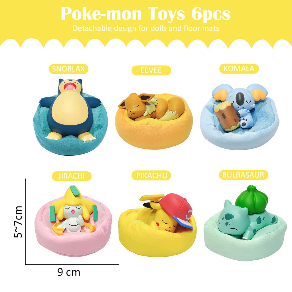 Cute Sleeping Monster Pocket Plush – Soft Desk Decor & Collectible Mini Plush | Pokémon 6-Piece Action Figure Set