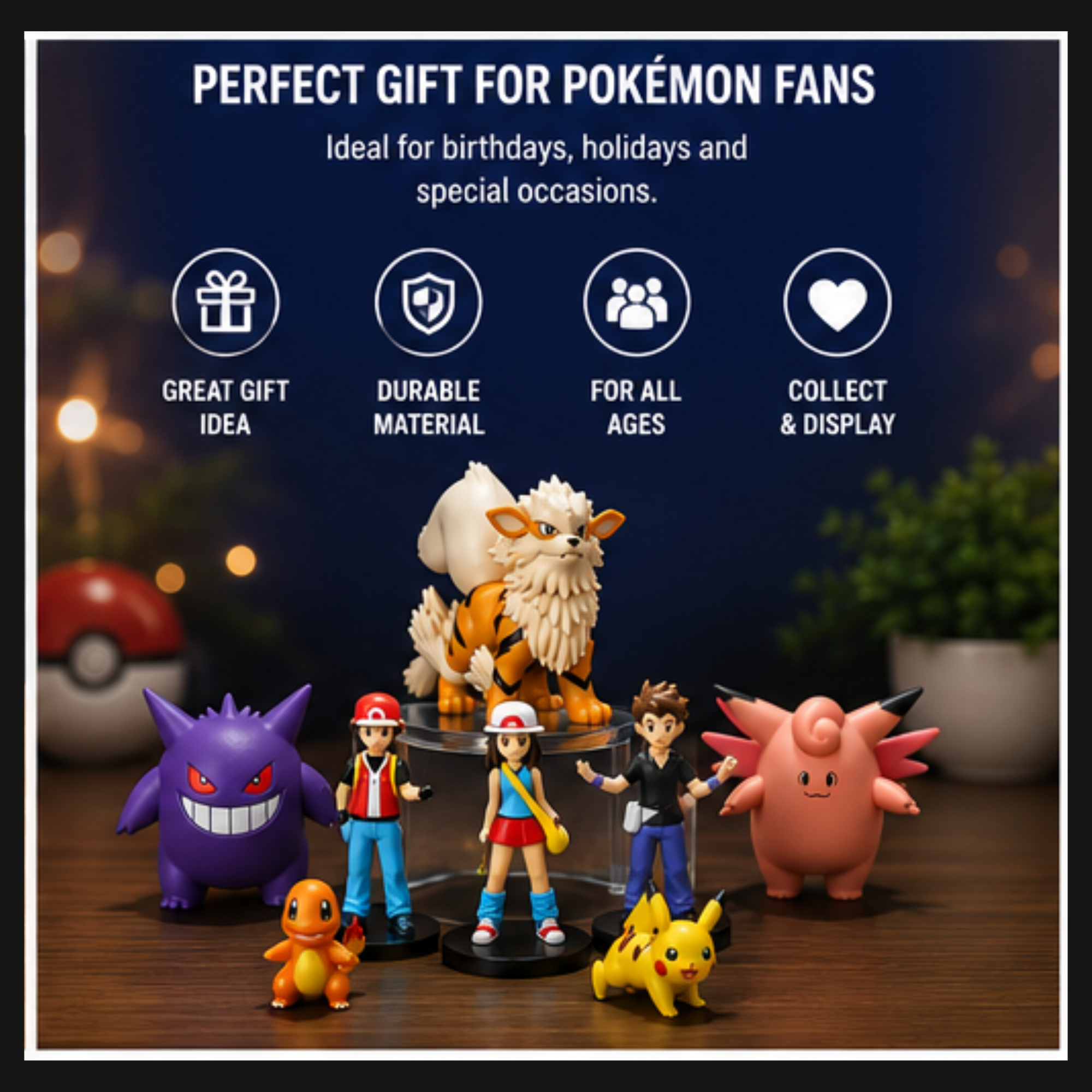 Pokémon 8 Figure Collector Set – Pikachu, Charmander, Gengar, Arcanine & Trainer Mini Action Figures | Premium PVC Anime Collectibles